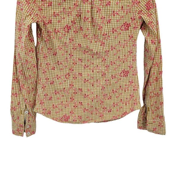 Odille Top Button Up Cottagecore Gingham Eyelet Floral Embroidered Mustard Sz 0 - Picture 8 of 9